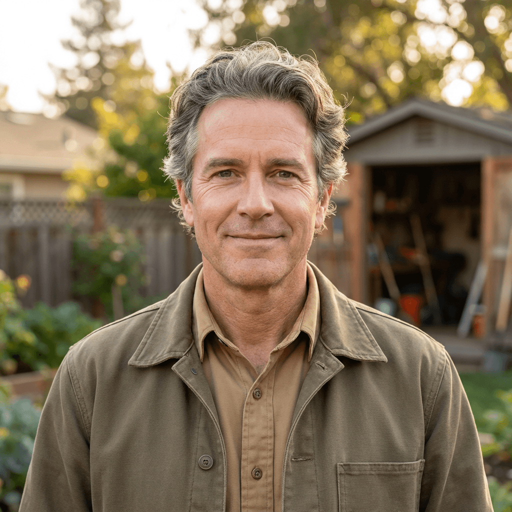 Homeowner in his early 40s, White, friendly approachable style, casual appearance