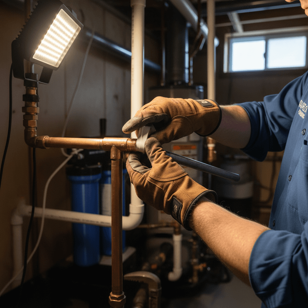Replacing old water pipes with new copper piping