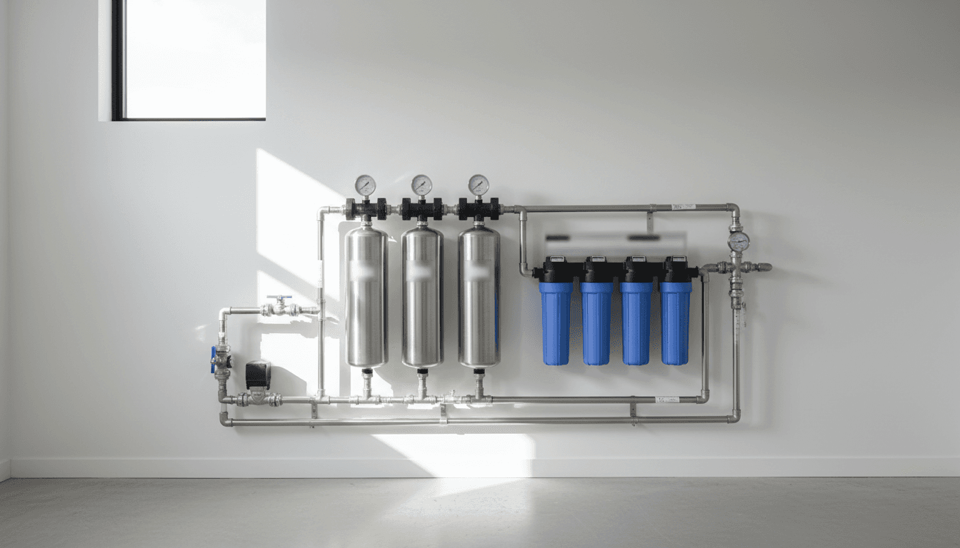 Technician inspecting a water filtration system