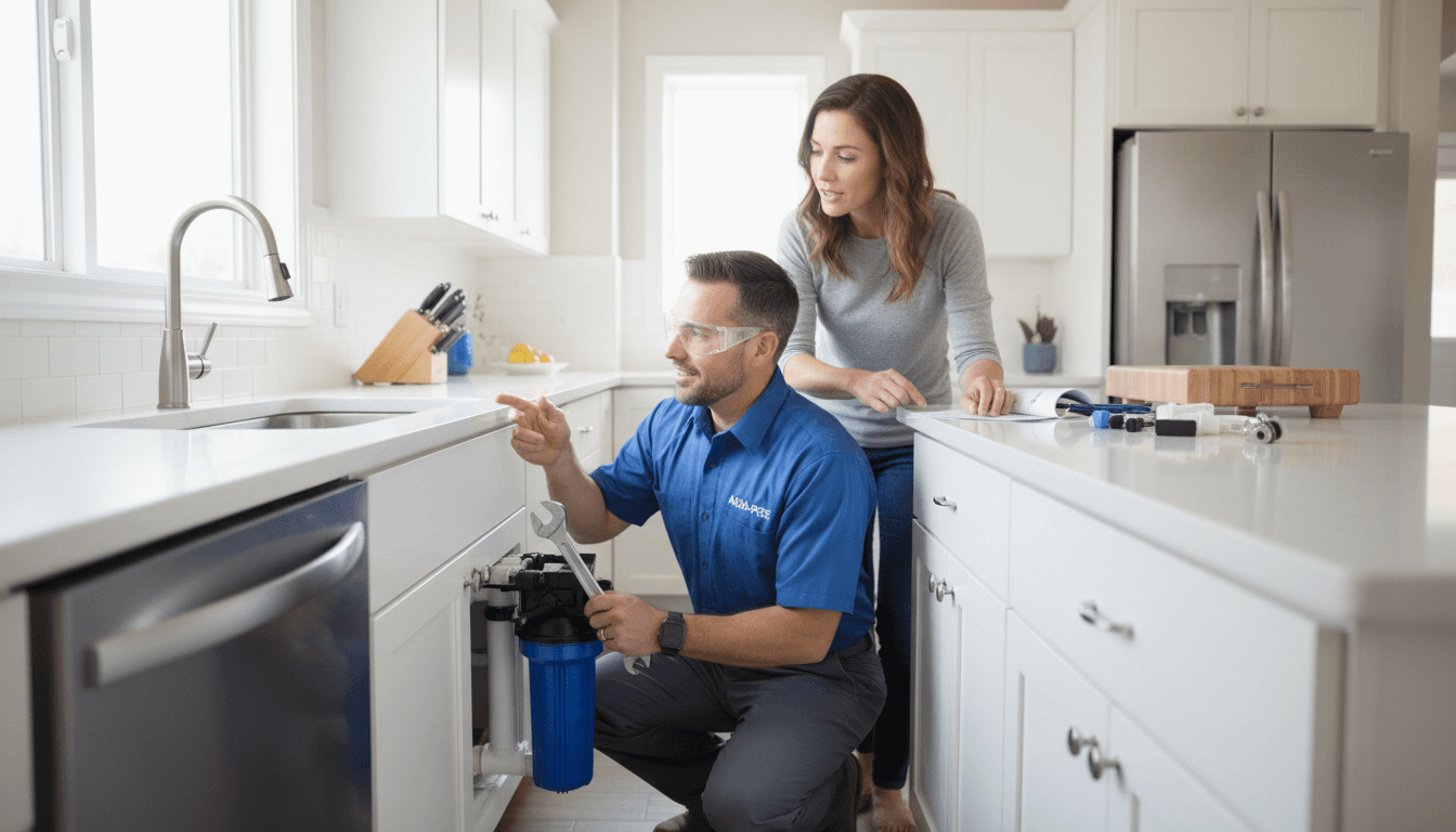 Water filtration system installation under a kitchen sink